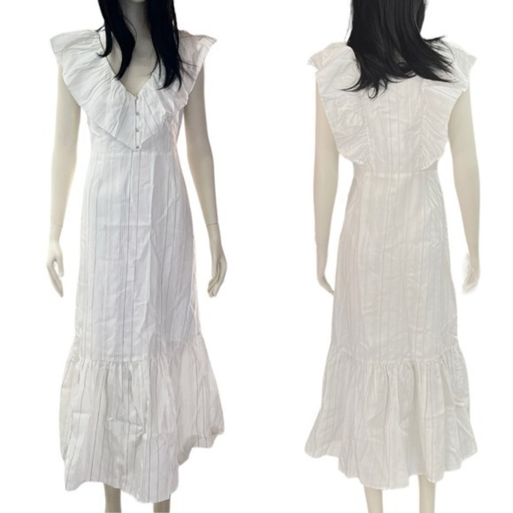 White Ruffle V-Neck Maxi Dress